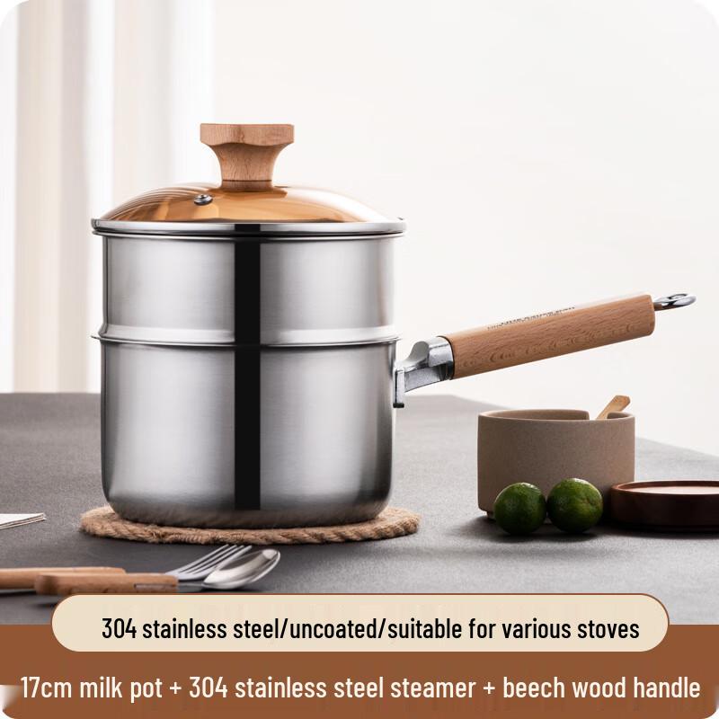 Joychef 304 Stainless Steel 16cm Milk/Noodle Pot with Steamer