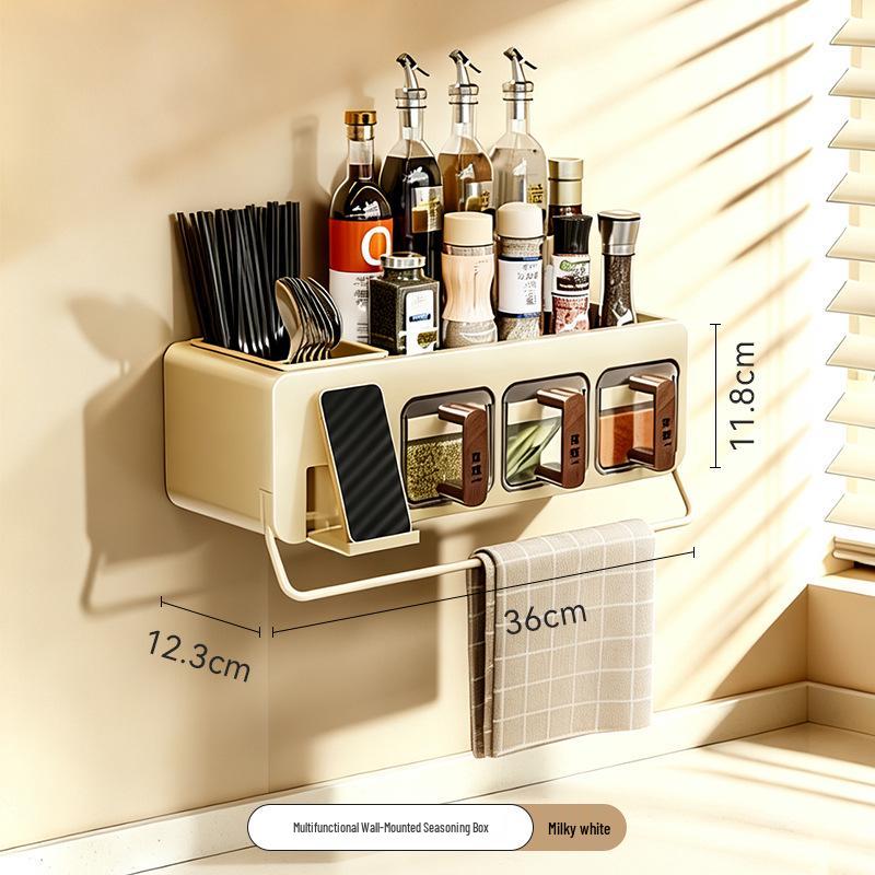 Wall-Mounted Moisture-Proof Kitchen Seasoning Storage Box and Rack