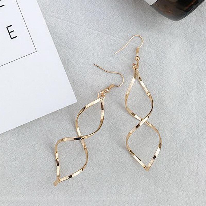 Геометрические серьги-спирали с ромбовидными подвесками в корейском стиле золотой
