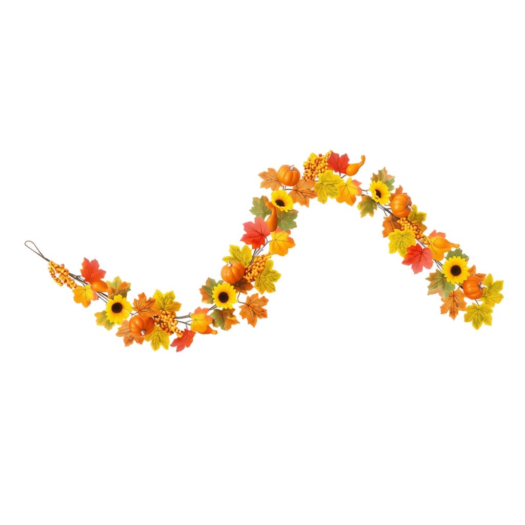 Artificial Fall Pumpkin Sunflower Maple Leaf Garland, Decorative Pick for Thanksgiving Party Table Centerpiece