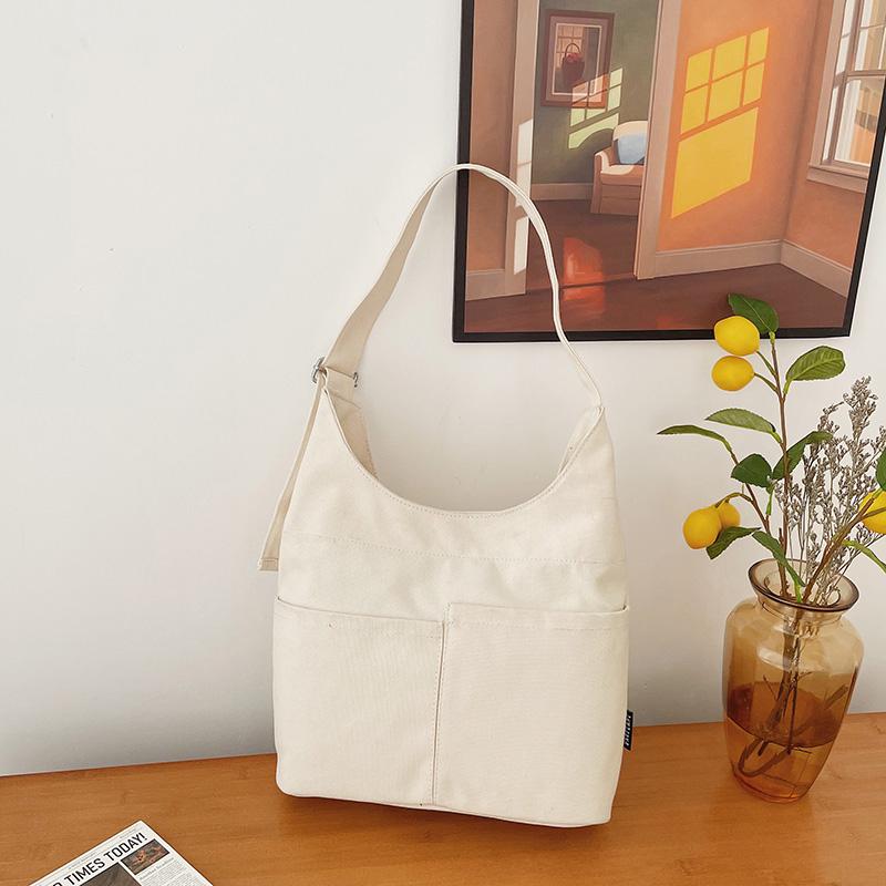 Large Capacity Tote Bag Women's Canvas Bag Solid Color Shoulder Crossbody Bag