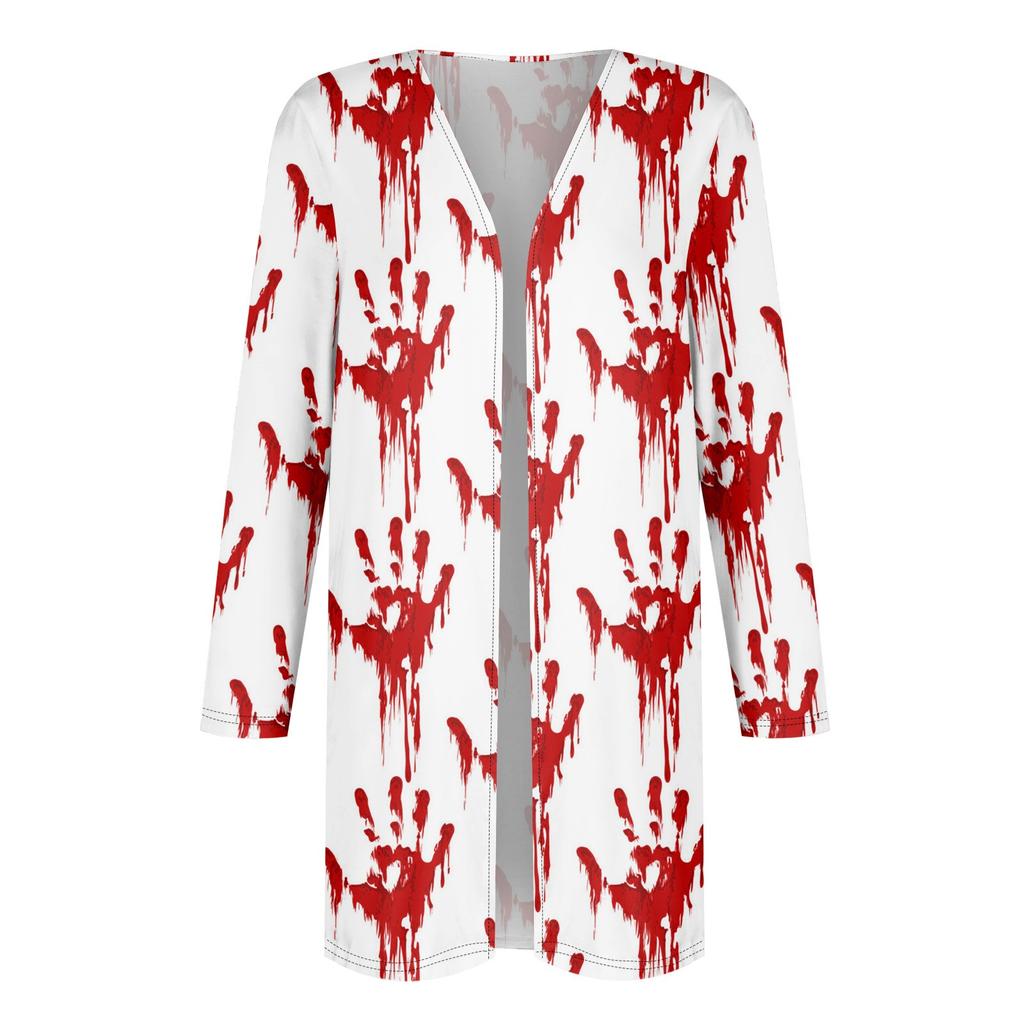 Women's Fashion Casual Halloween Printed Medium Length Cardigan Jacket Coat