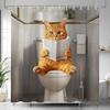 Cute Cat Shower Curtain, Modern Girly Aesthetic Design Bath Curtains For Bathroom,Funny Watercolor Floral Decor Waterproof