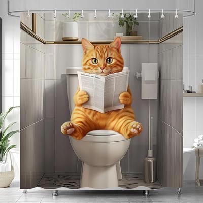 Süßer Katzen Duschvorhang, Modernes Girly Ästhetisches Design Badezimmer Vorhänge Für Badezimmer, Lustiges Aquarell Blumen Dekor Wasserdicht