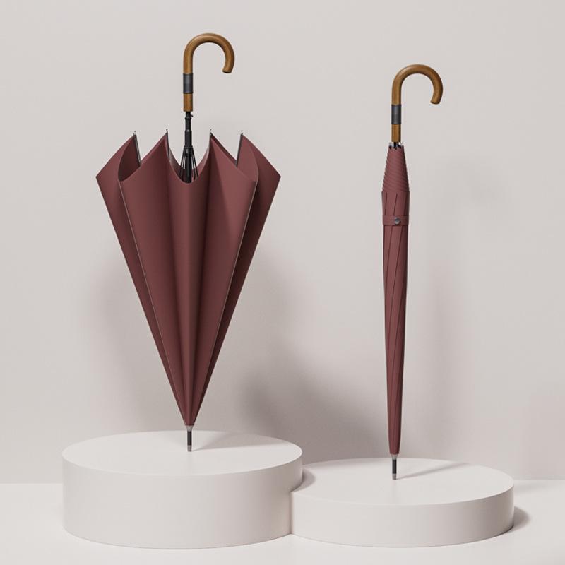 

Автоматический зонт с 16 спицами из ткани 280T, прочный и долговечный, деревянная изогнутая ручка, мужской зонт-трость, головка зонта обтянута кожей