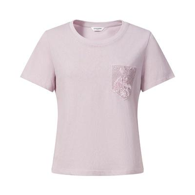 Jiu Zi Anna Kou Damen Pailletten-Tasche Rundhals-T-Shirt