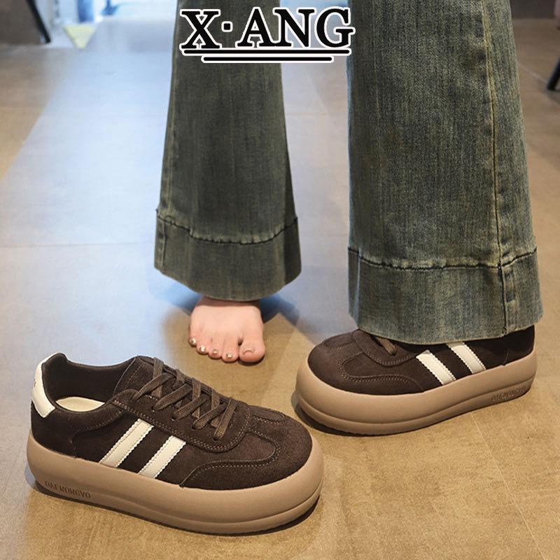 Leather platform women's new autumn shoes women's board shoes versatile bread shoes casual sports shoes