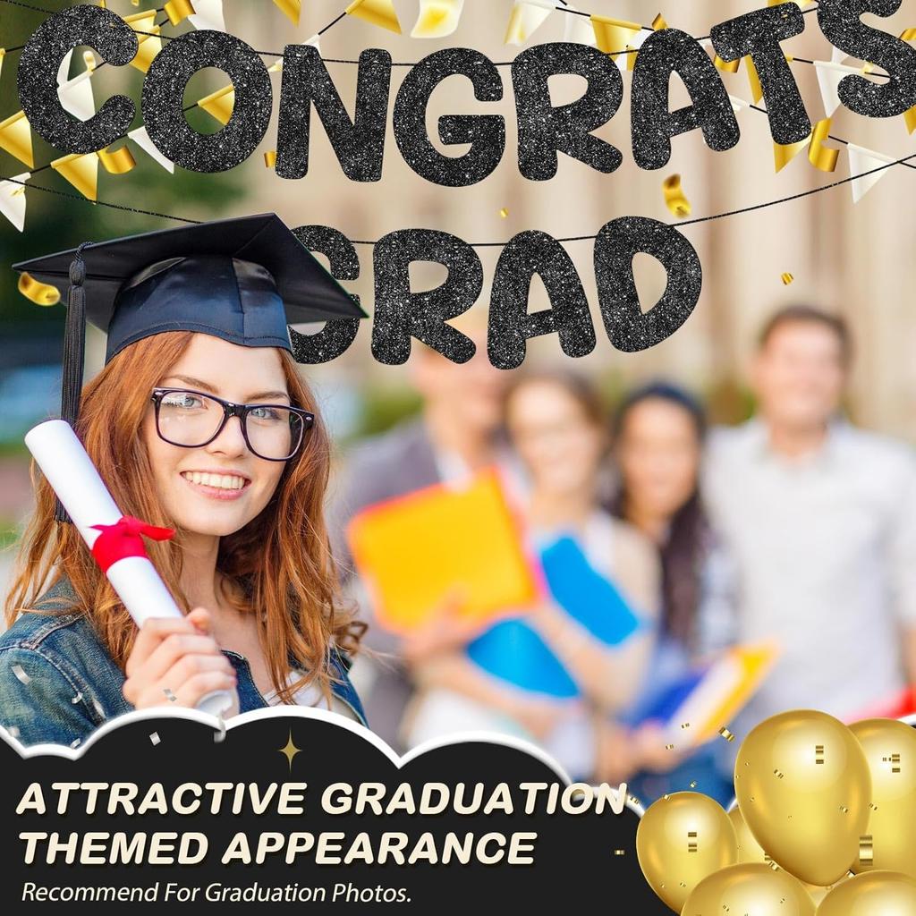 Fulmoon Pre Strung Congrats Grad Banner Glitter Congratulations Banner College Graduation Sign Class of 2026 Grad Party Decorations for High School