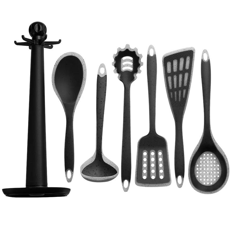 

7Pcs Set of Multi-color Silicone Wooden Handle Kitchenware Set Non Stick Pot Spatula and Spoon Cooking Utensils Heat-resistant чёрный