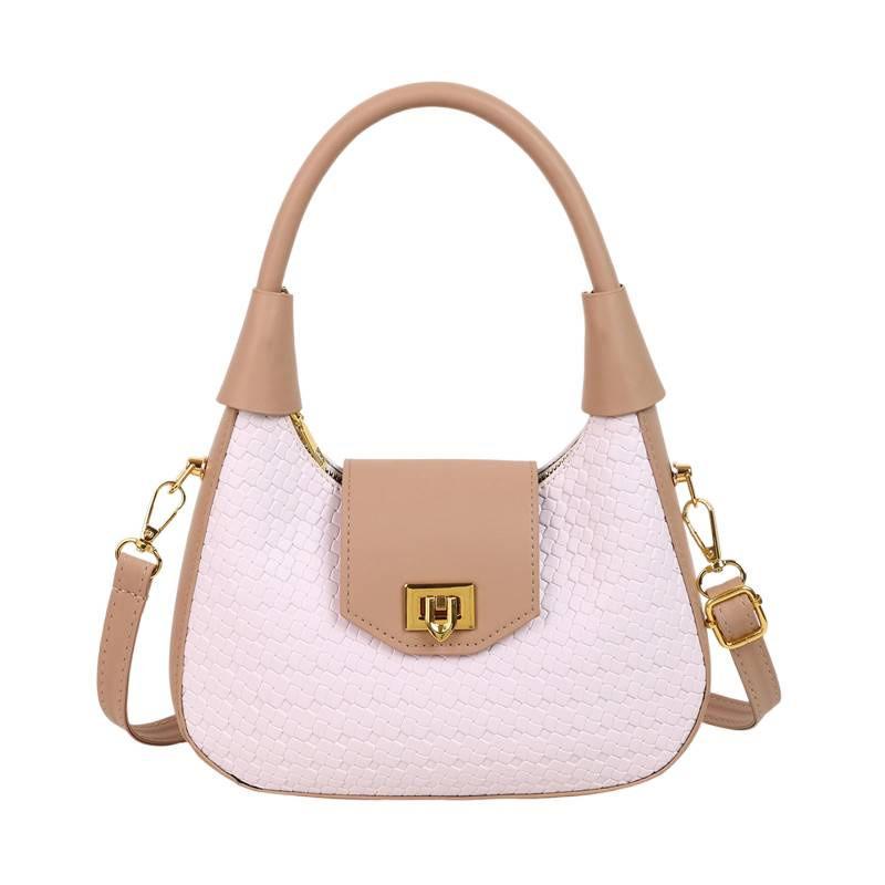 Pu Small Crescent Bag With Woven Texture For Daily Use