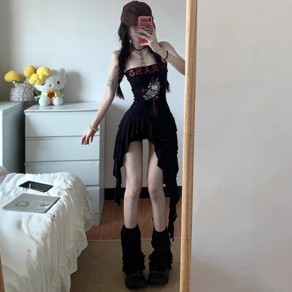 American Hot Girl Summer Bandeau Dress - Waist-Slimming Irregular Short Style