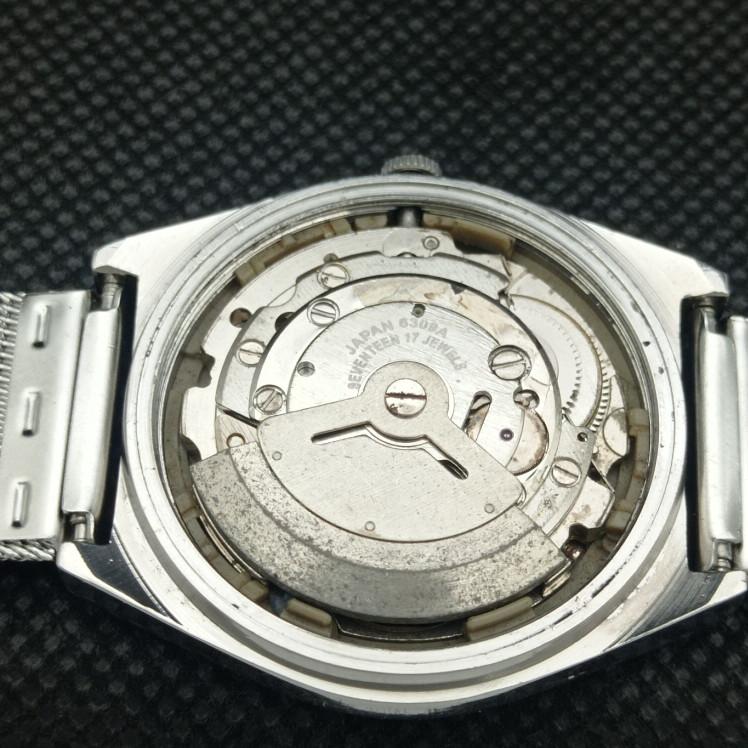 POUŽÍVANÉ VINTAGE SEIKO 5 AUTOMATIC 6309A JAPONSKÉ PÁNSKE D/D ČIERNE HODINKY 608i-a316911-2