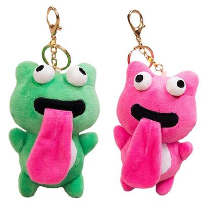 Backpack Charm Plush Keychains Sticking Out Tongue Frog Magnetic Attraction Toy