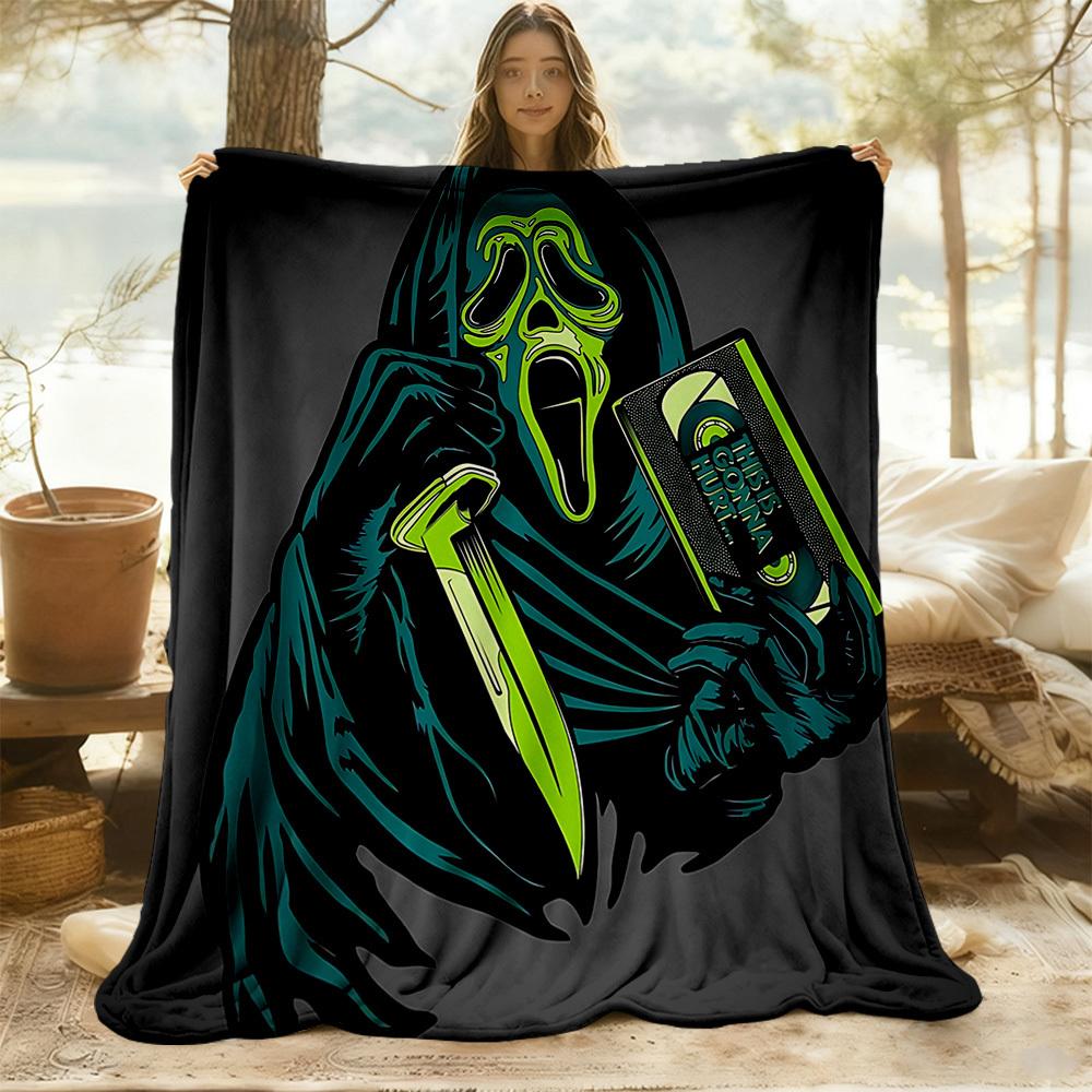1pc Scream Outdoor Blanket Lightweight Flannel, Soft & Warm, All Season Use for Sofa, Outdoor, Camping, Living Room, Office, Chair