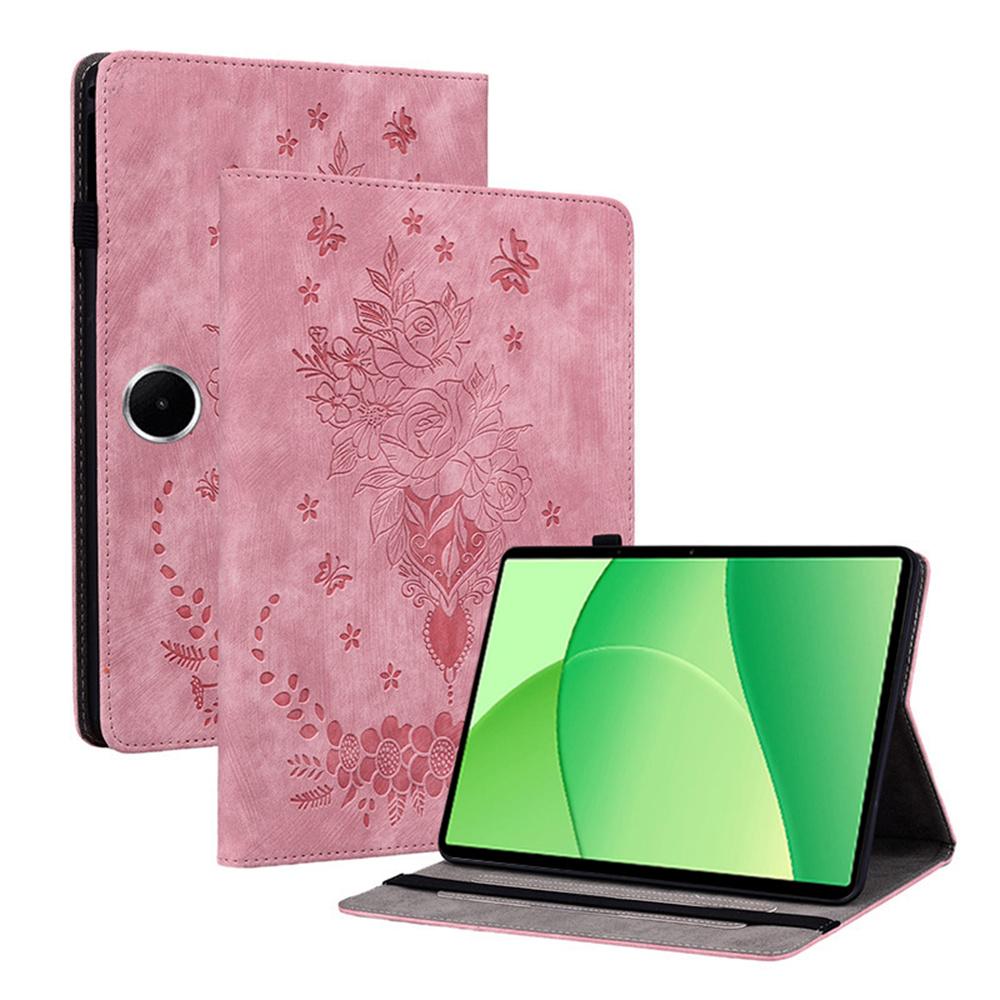 For Oppo Pad SE Case Card Holder Anti-Scratch Leather Cover Rose Flower Imprint