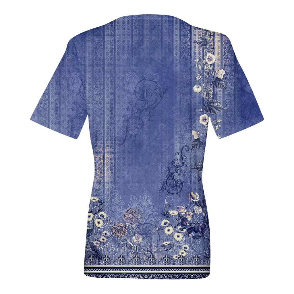 Chemisier à manches courtes et col en V pour femme, mode décontractée, imprimé, été