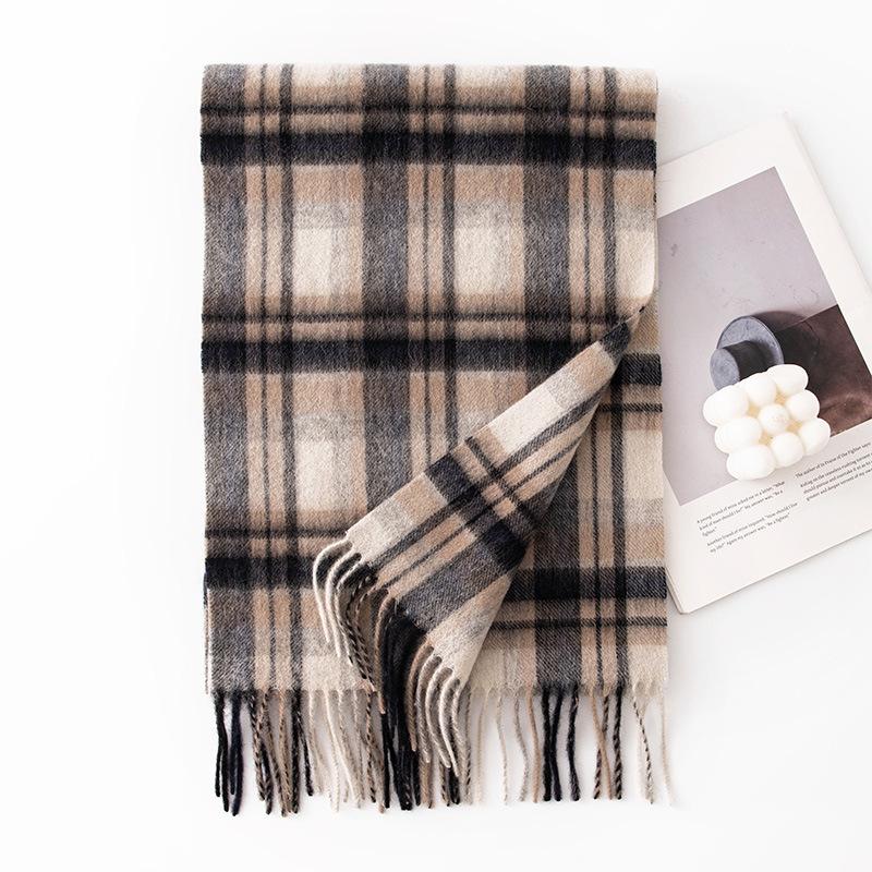 Wool Scarf Women's Autumn and Winter New Korean Style Plaid Shawl Long Cold-proof Warm Tassel Scarf