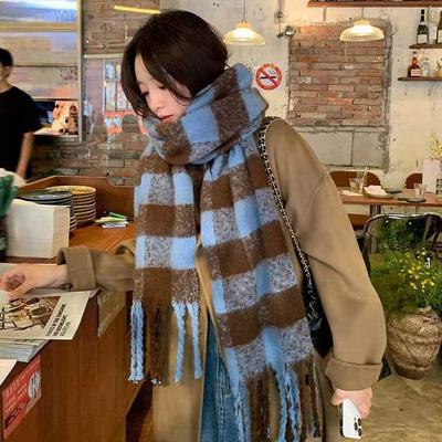 Yu Shuxin Style Plaid Cashmere Scarf - Women's Winter Korean Fashion, Thick & Warm