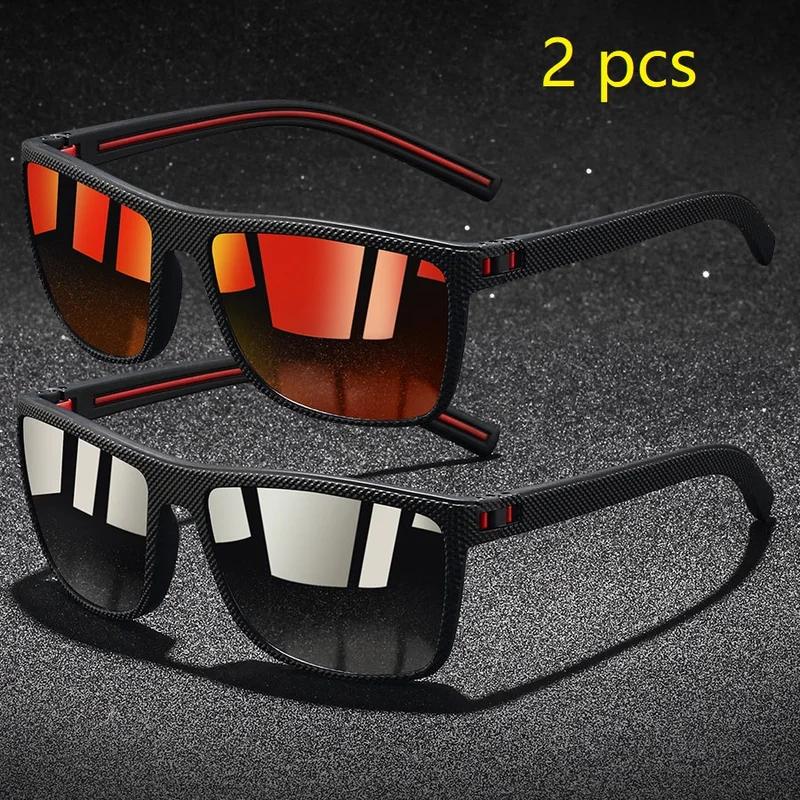 2 Pieces Fashion Vintage Check Pattern Polarized Sunglasses Men Women Fishing Driving Brand Design Sun Glasses UV400 Man Eyewear