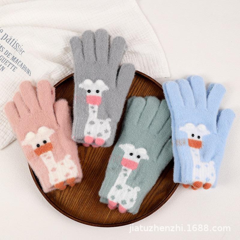 Winter Cartoon Thickened Cute Warm Couple Student Warm Cold Knitted Wool Riding Gloves