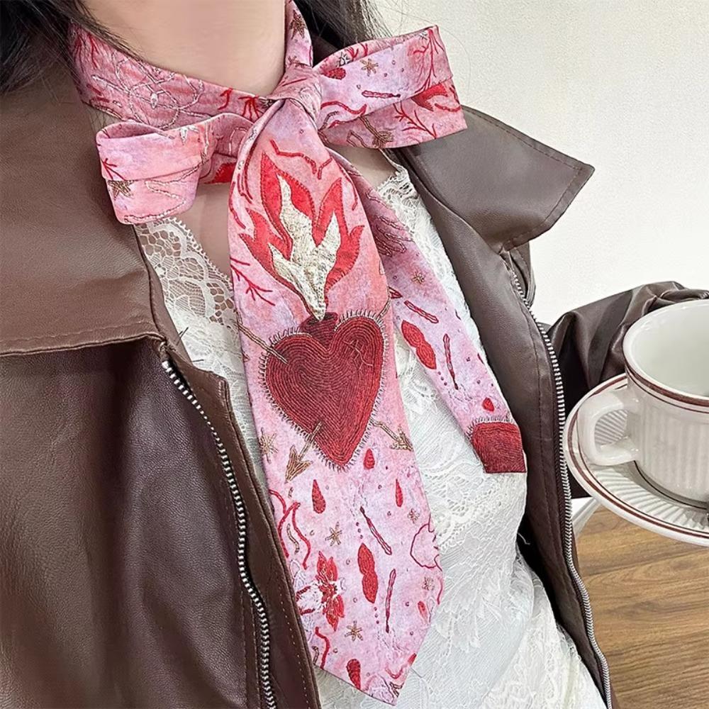 Y2K Romantic Neck Scarf Vintage Women's Neck Tie Unique Heart Flame Tie  Fashion Accessory