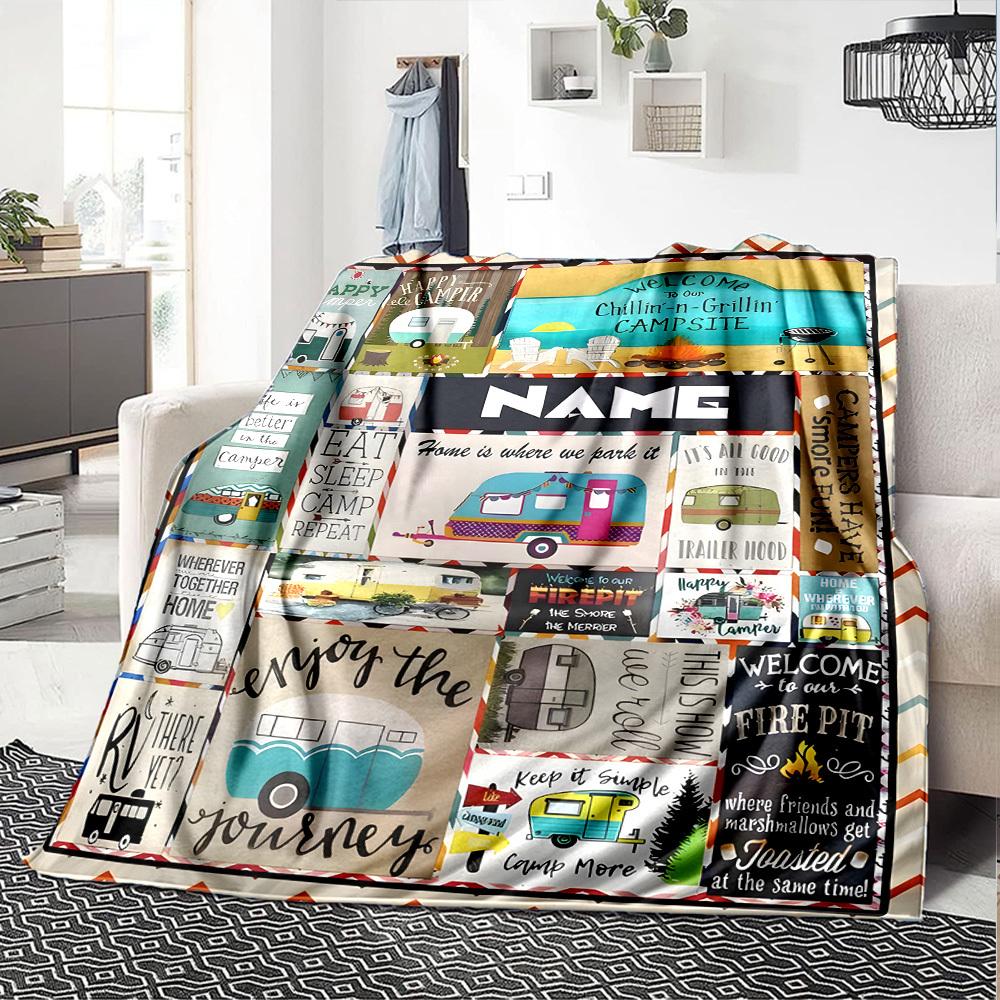 Campervan Adventures Multipurpose Customizable Blanket Customize Text Durable Comfort Great For Sofa Couch Office Bed Picnics For All Occasions Modern