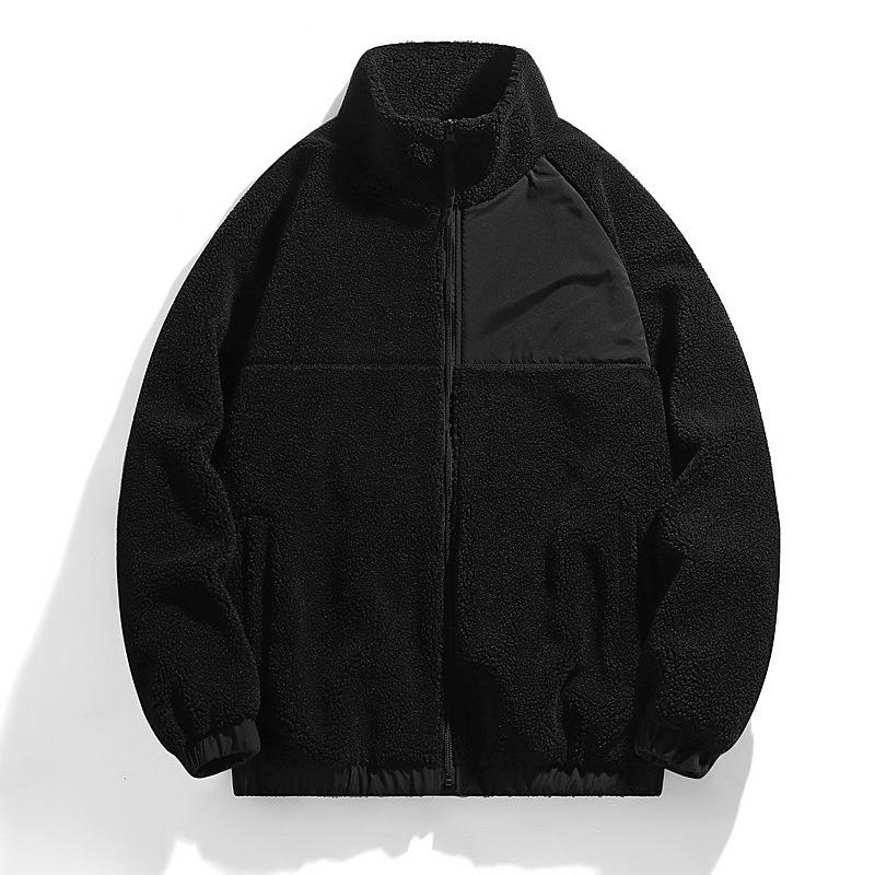 Winter New Fashion Trend Lamb Wool Jacket Couple Jacket Fleece Thickened Thermal Sweater S чёрный