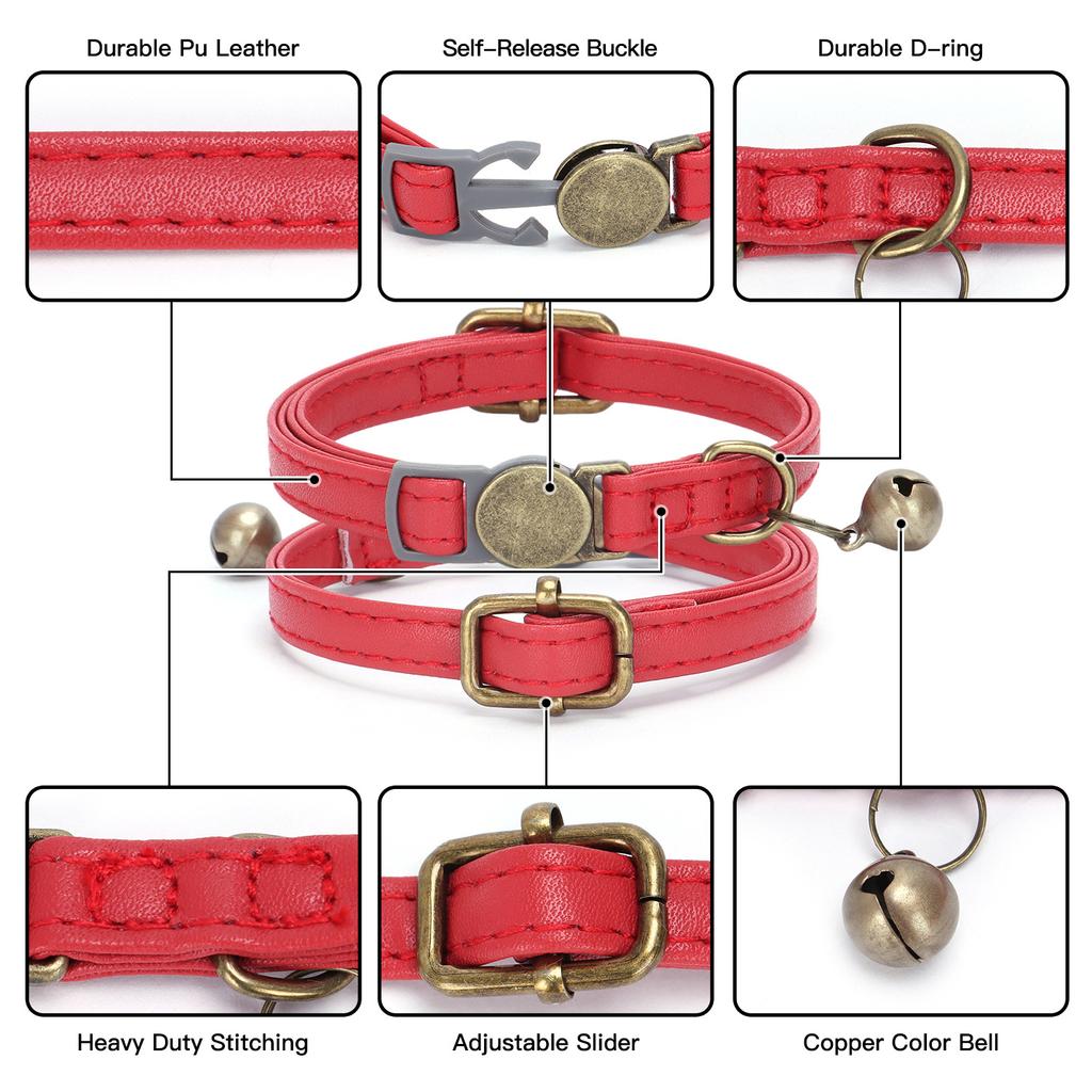 Classic Custom Personalized Leather Cat Dog Collar with Name Plate Engraved Cute Puppy Kitten Dog Cat Collars for Small Medium Cats Dogs