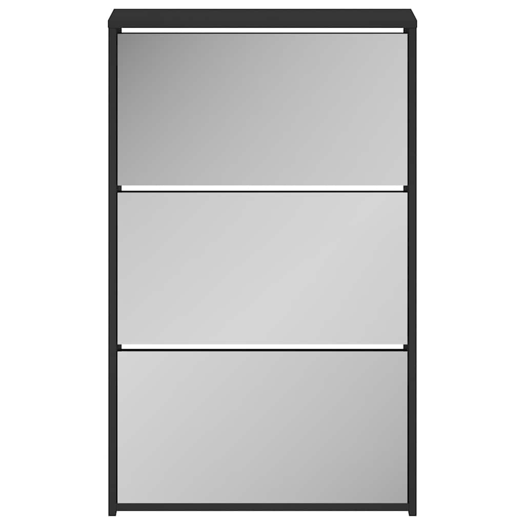 Shoe Cabinet with Mirror 3 Tier Black 63 x 17 x 102.5 cm
