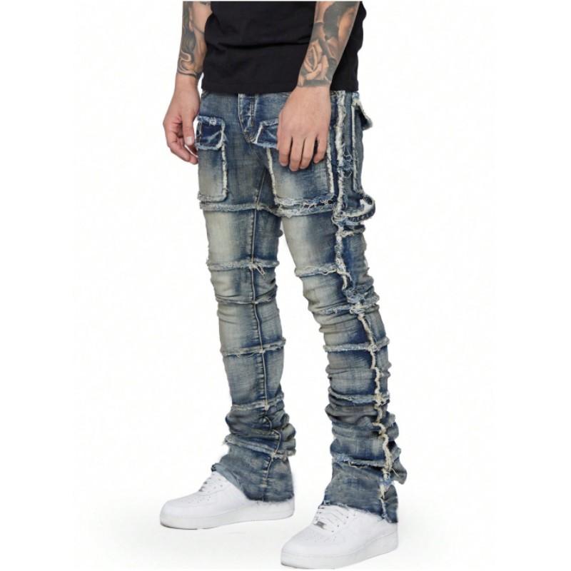 Pantaloni Dritti Micro-Svasati in Denim ad Alta Elasticità da Uomo per Primavera e Autunno