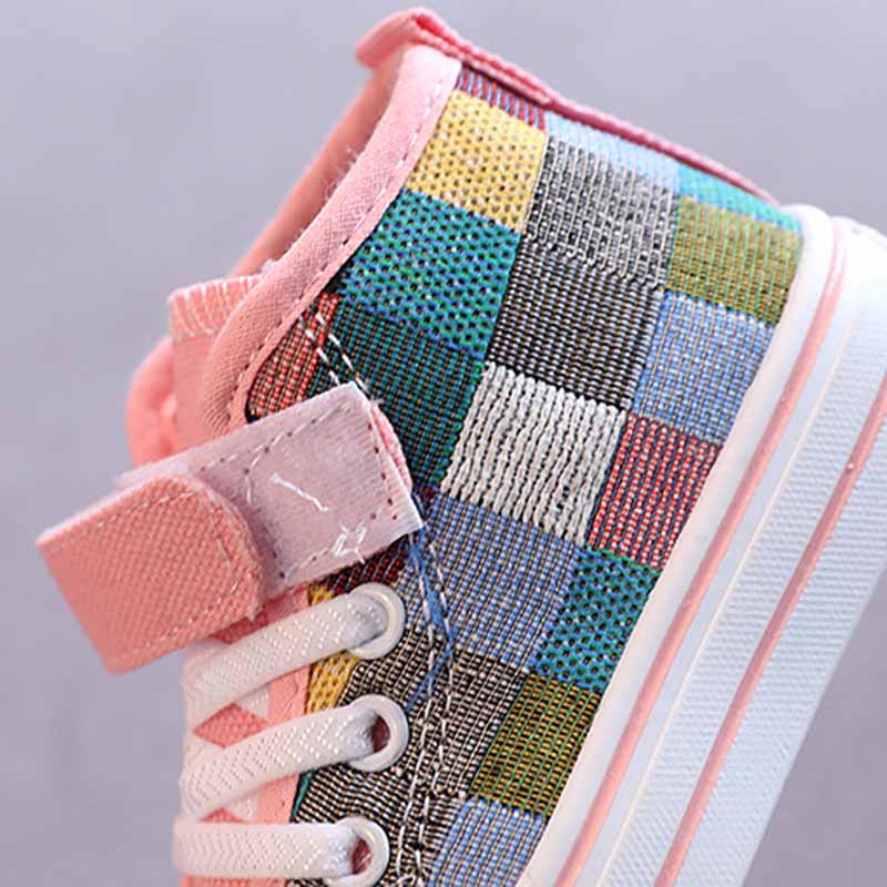 2024 Herbst Neue Klett-Canvas für Kinder Mode Karomuster Sneakers Jungen Freizeitschuhe Mädchen Rutschfeste Outdoor-Schuhe Kinderschuhe