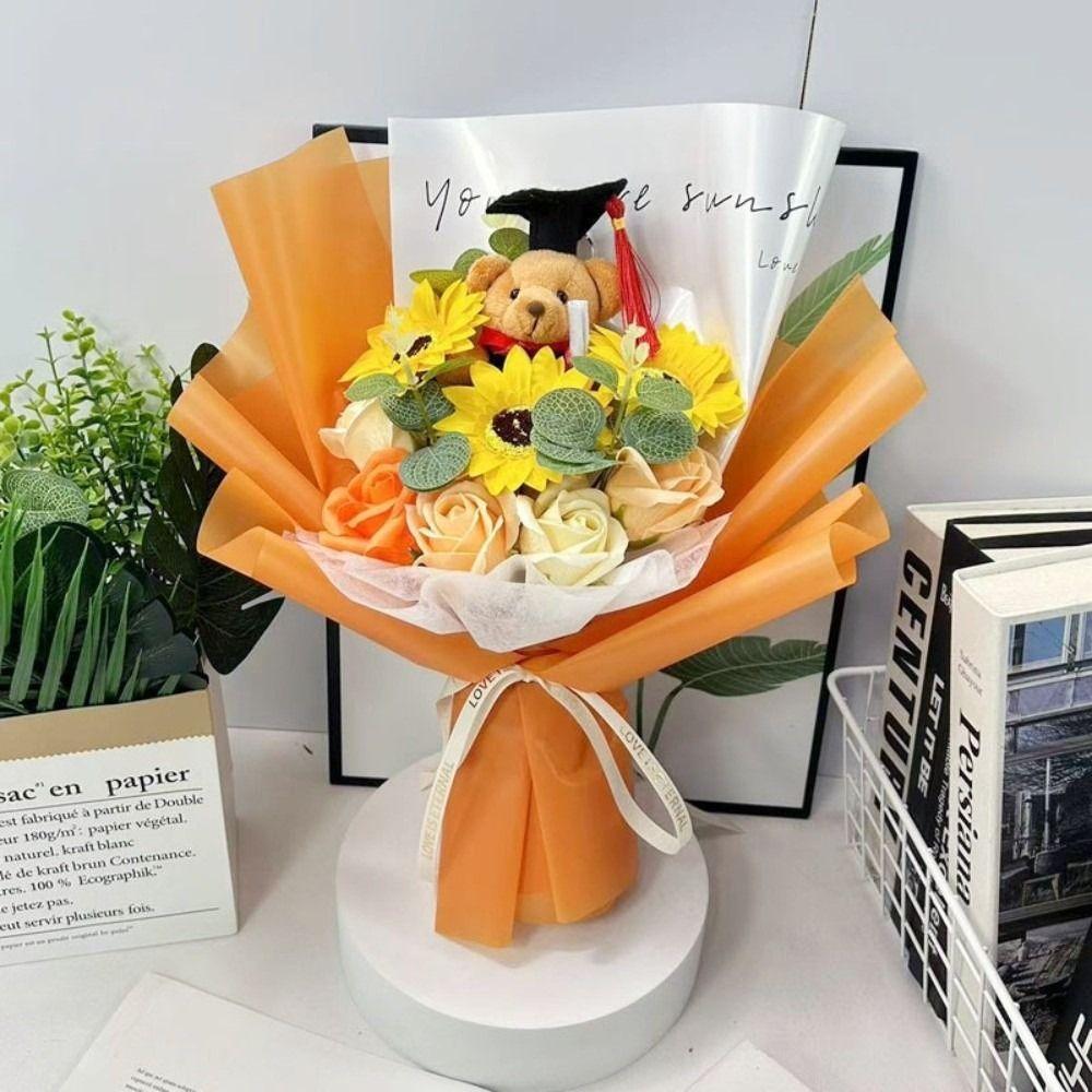 Handmade Sunflower Flowers Crochet Sunflower Dr. Bear Flower Bouquet New Animal Plush Bouquet  Gift