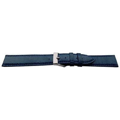 Bracelet Montre - MY-MONTRE - Lézard Bleu Marine 18 Mm - Cuir Italien - Rembourrage Fin - Boucle Acier Inoxydable