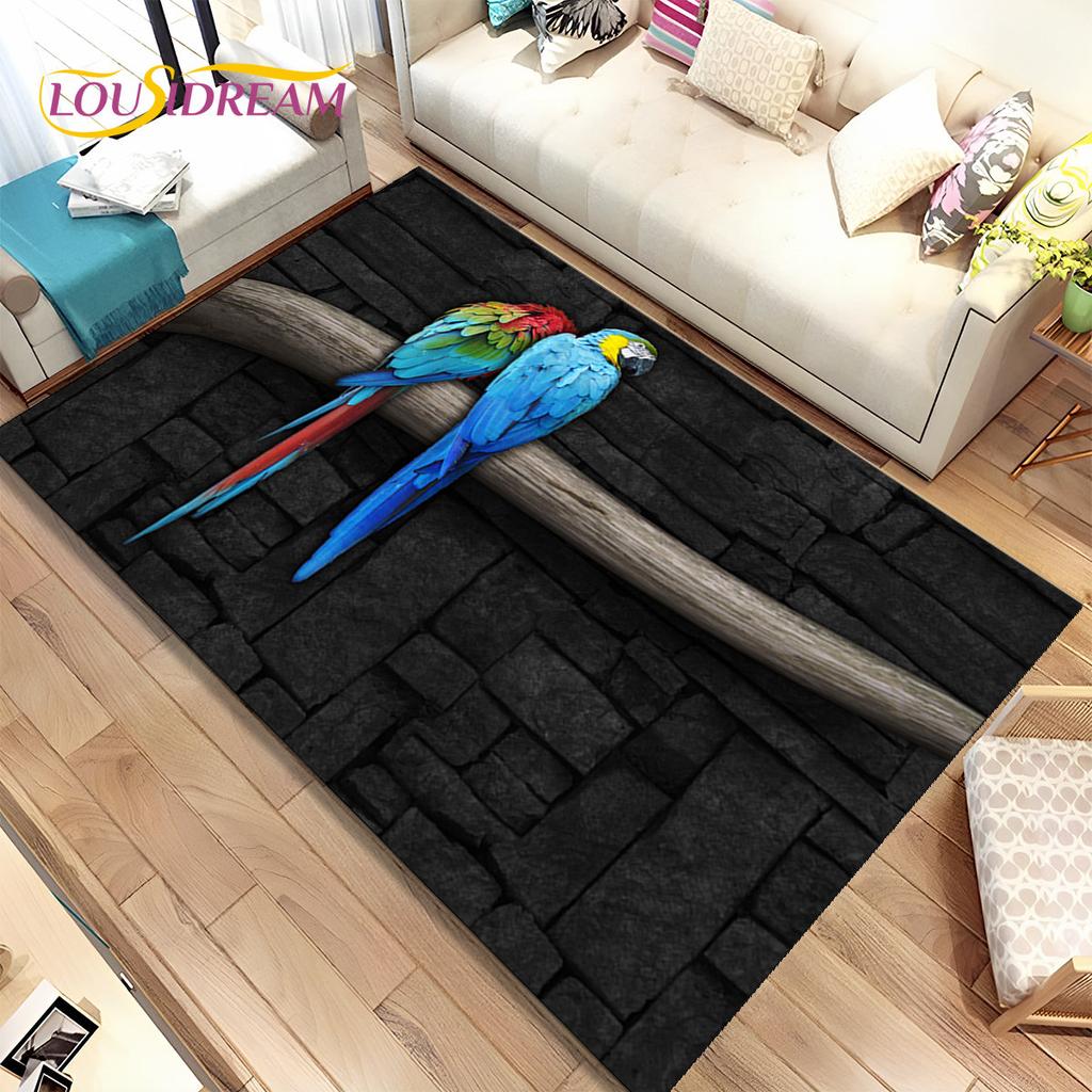 Teppich mit bunten Papageien, Aras und Vögeln, Teppich für Zuhause, Wohnzimmer, Schlafzimmer, Sofa, Fußmatte, Küchendekoration, rutschfeste Bodenmatte für Kinder