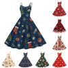 Women's Christmas Print Off-Shoulder Vintage Dress