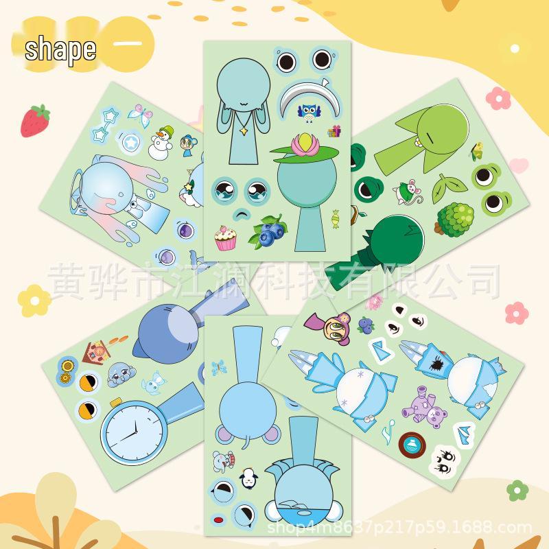 Rhythm Box Cartoon Collage Stickers - Cute, Creative, Self-Adhesive DIY Face-Changing Decoration for Kids 10x15cm
