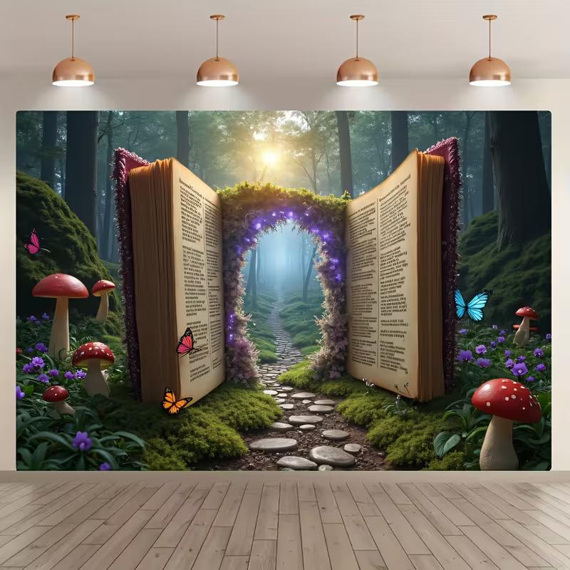 Fantasy Book Theme Backdrop, Magical Forest Path Photography Background