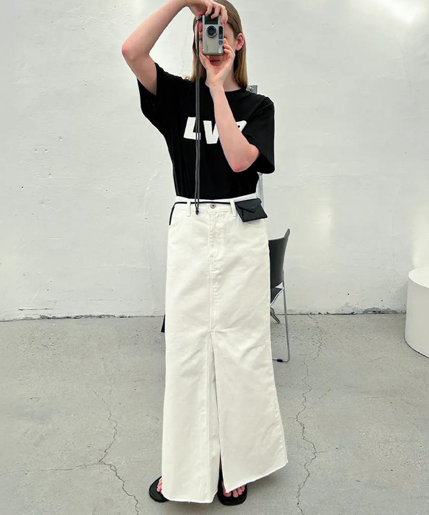 Leuba Front Slit Denim Maxi Skirt - Off White