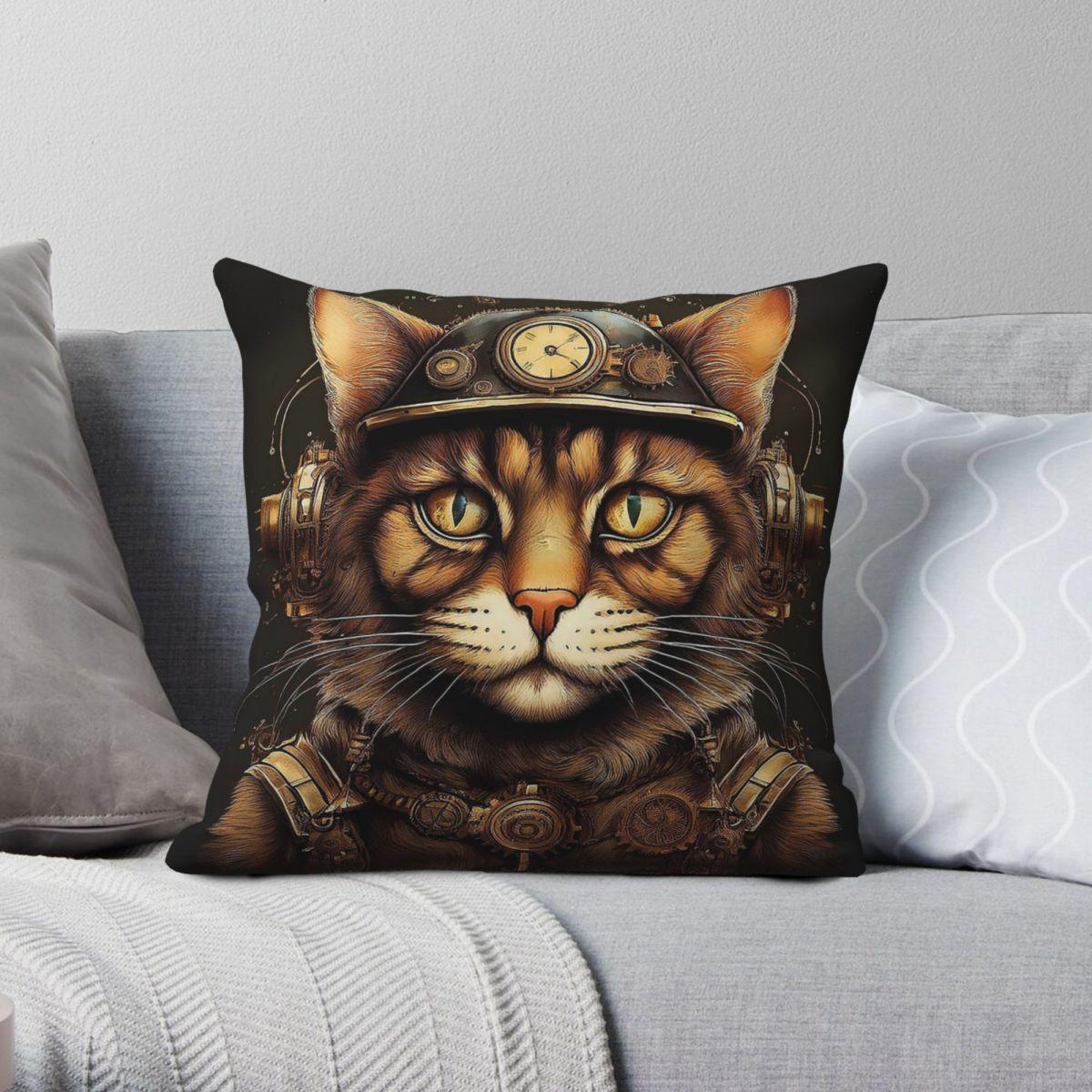 Lu Xika Chen Unisex Graffiti Steampunk Cat Square Pillowcase Polyester Linen Velvet Creative Zip Decor Throw Pillow Case Sofa Cushion Cover