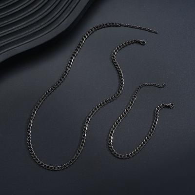 Simple Black Necklace Bracelet Set Stainless Steel Cuban Chain Choker Bracelets for Women Jewelry Accessories