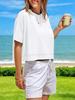 Womens Oversized Crop T Shirt Short Sleeve Workout Tee With Side Pockets