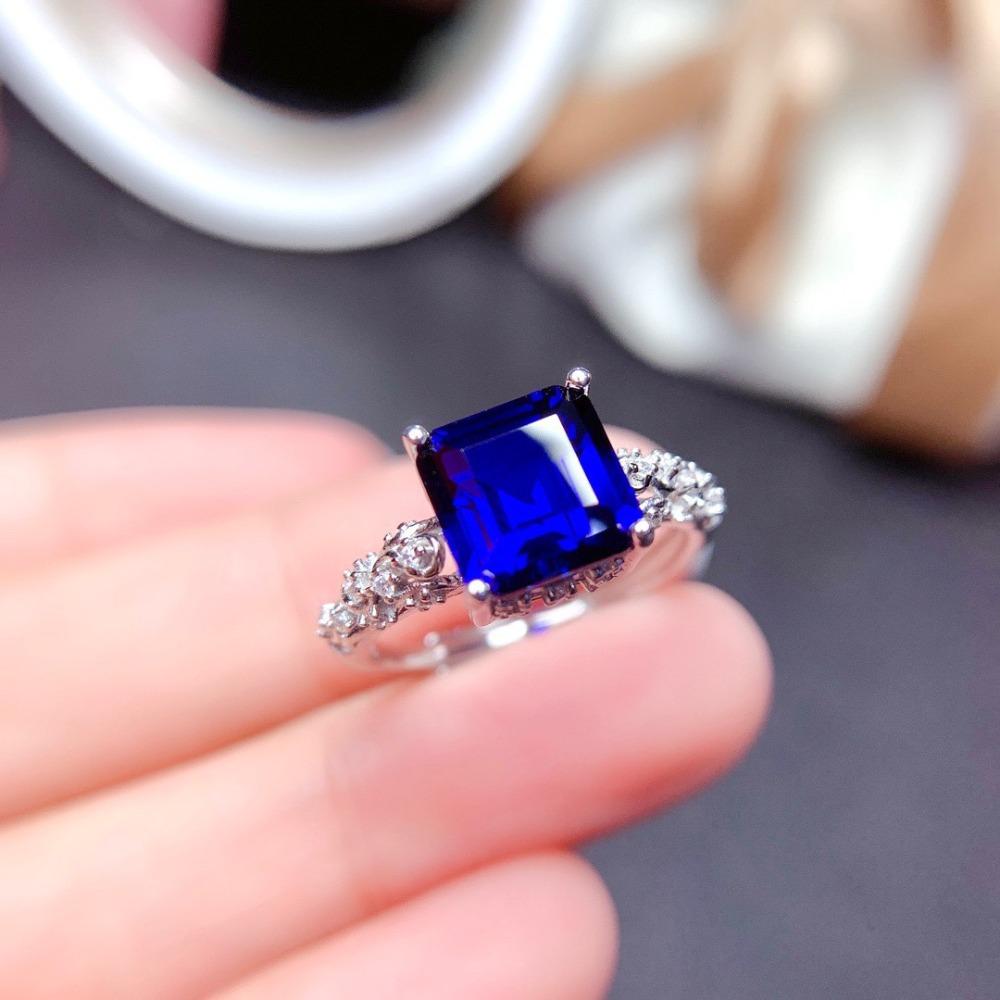 Open Ring Fashion Imitation Mozambique Garnet Princess Cut Royal Blue Gemstone Statement Ring
