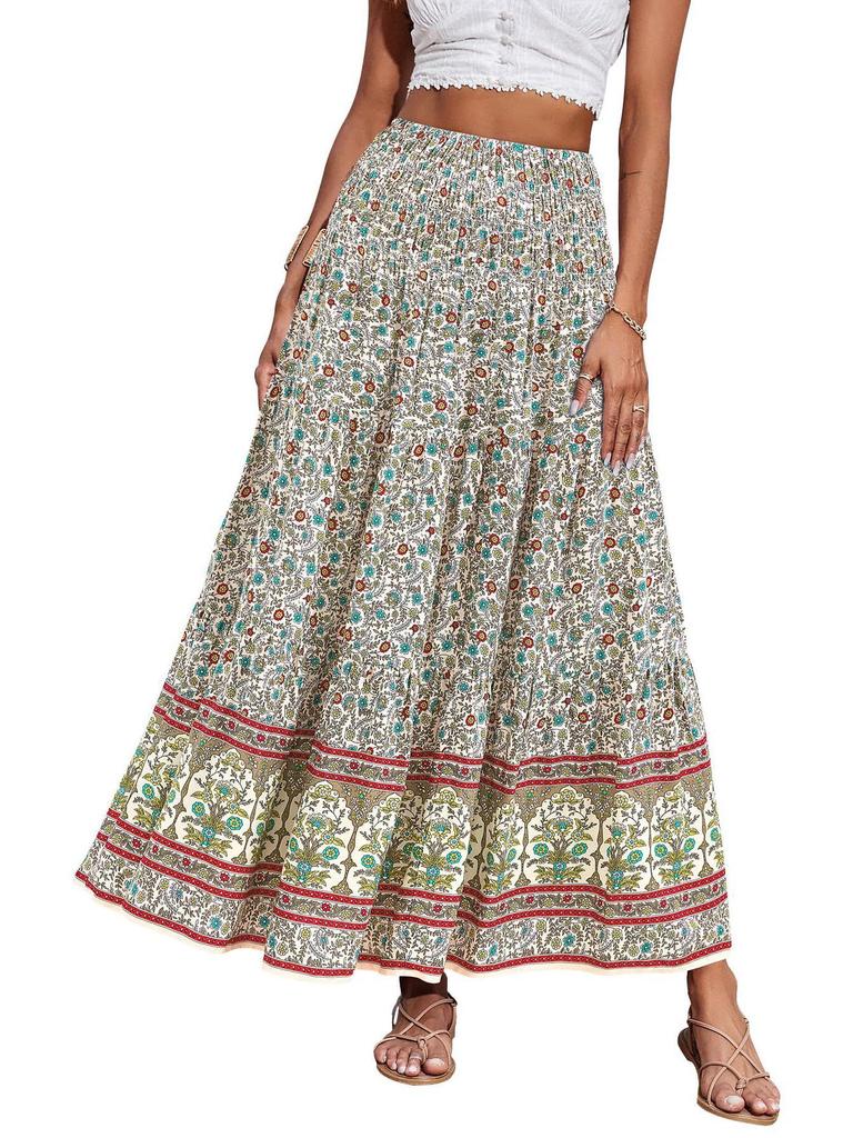 Bohemian High-Waisted Long Printed Skirt for Women - Casual Beachwear