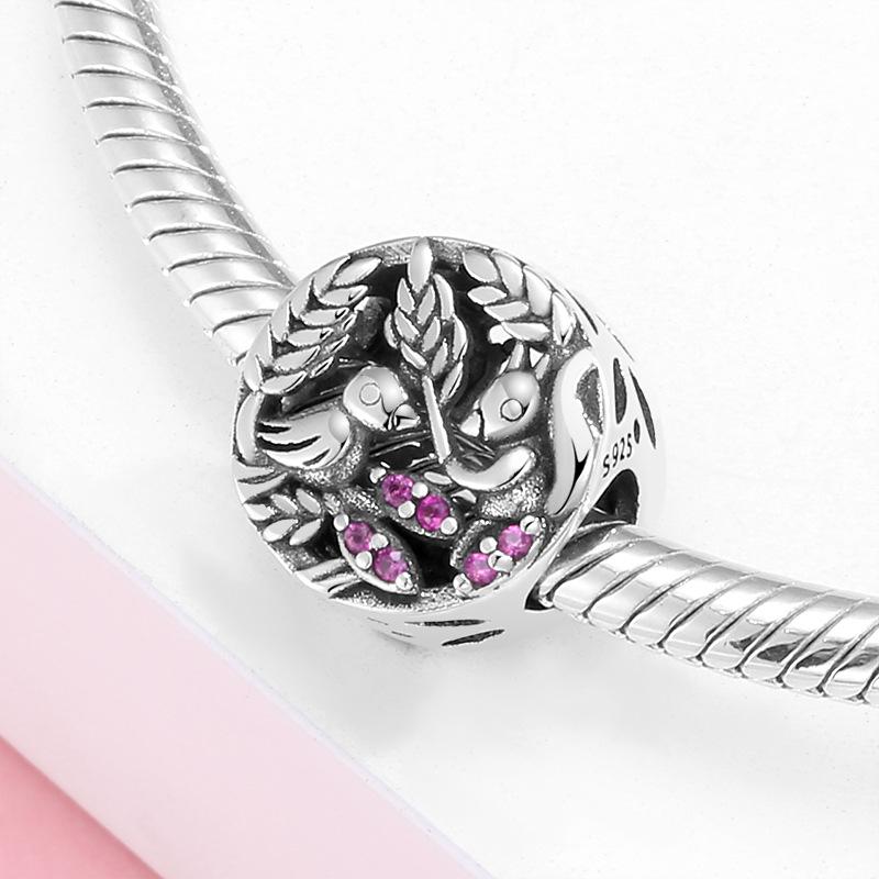 S925 Sterling Silver Diamond Beaded Pink Purple Sparkling Peach Bracelet DIY Accessories Beads