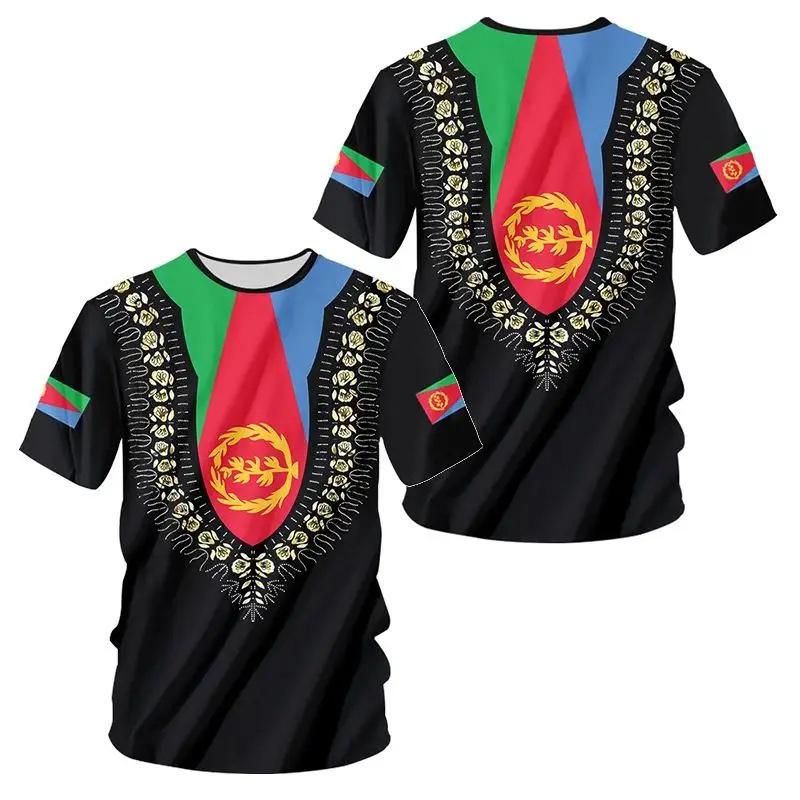 Sommer-T-Shirts mit Rundhalsausschnitt und 3D-Aufdruck der eritreischen Flagge, modisch, lässig, kurzärmelig, für Kinder und Jungen