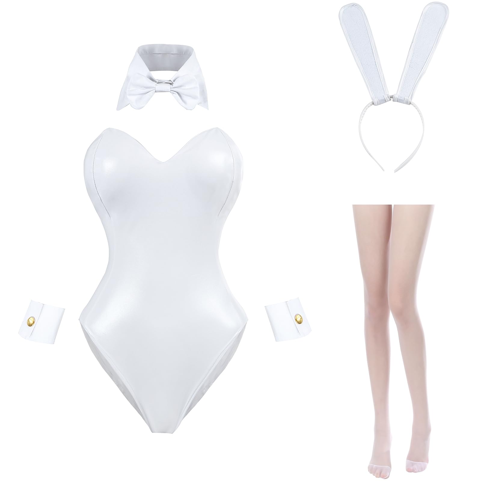 

[Excellent Quality] Mai Sakurajima Bunny Girl Cosplay Costume, White, Synthetic Leather, High-Leg, Plus Size, Perfect for Parties, Photo Shoots, and E