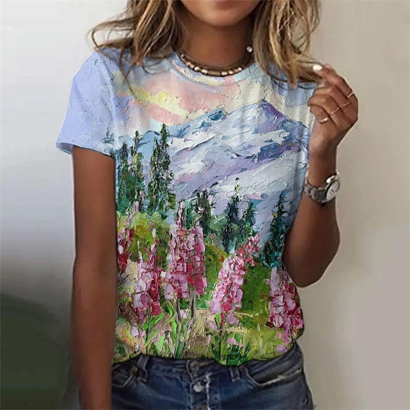 Plant Printed Harajuku 3D Summer Top Women's Colorful Floral Short Sleeved T-shirt