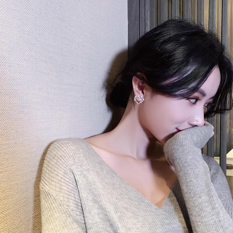 Boucles d'oreilles à tige en perles d'amour pour femmes et filles, bijoux en forme de cœur, strass, personnalité, tempérament, fête, cadeau