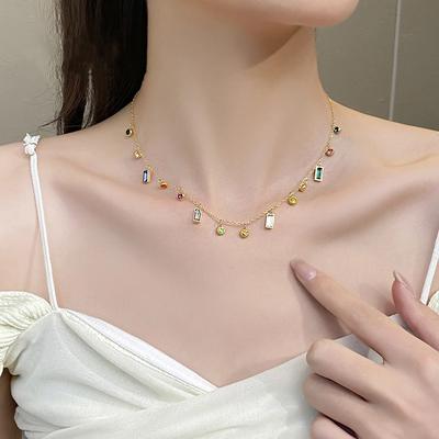 Fashion Light Luxury Stainless Steel Colorful Zircon Dopamine Short Collar Chain 2025 Jewelry For Women‘s Necklace Accessories