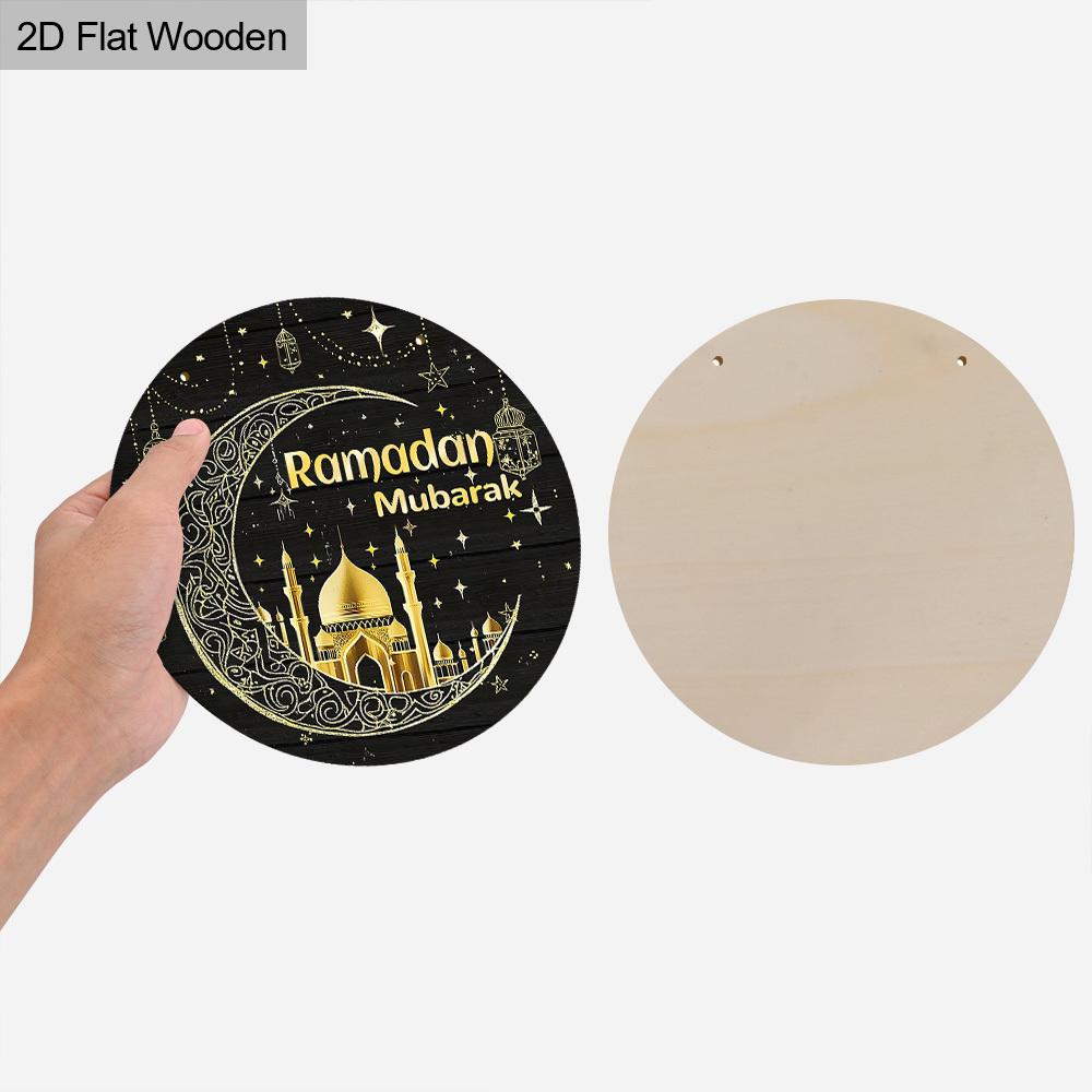 """Ramadan Mubarak" Mond & Moschee Holzschild, Runde Haustür Dekoration, Islamisches Wandbehang - Ideales Geschenk für Ramadan & Eid Feiern"""